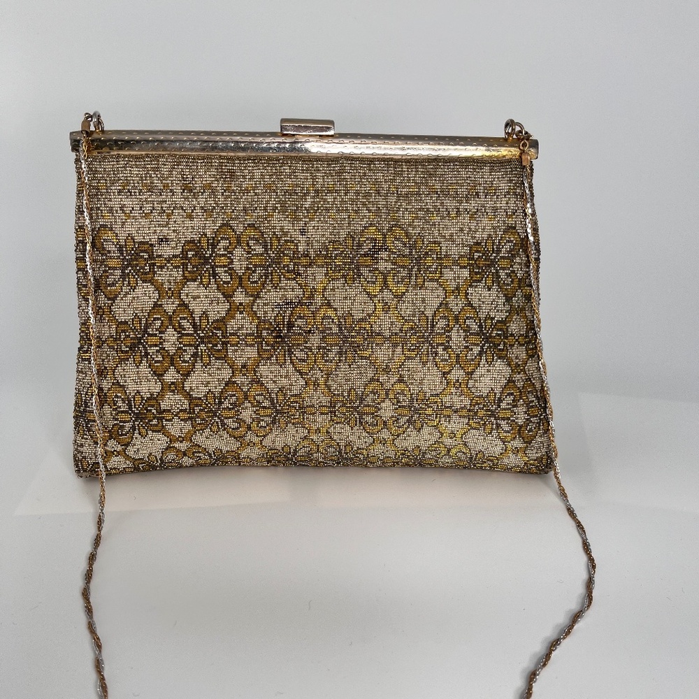 1950's vintage beaded evening bag, with multi metal strap